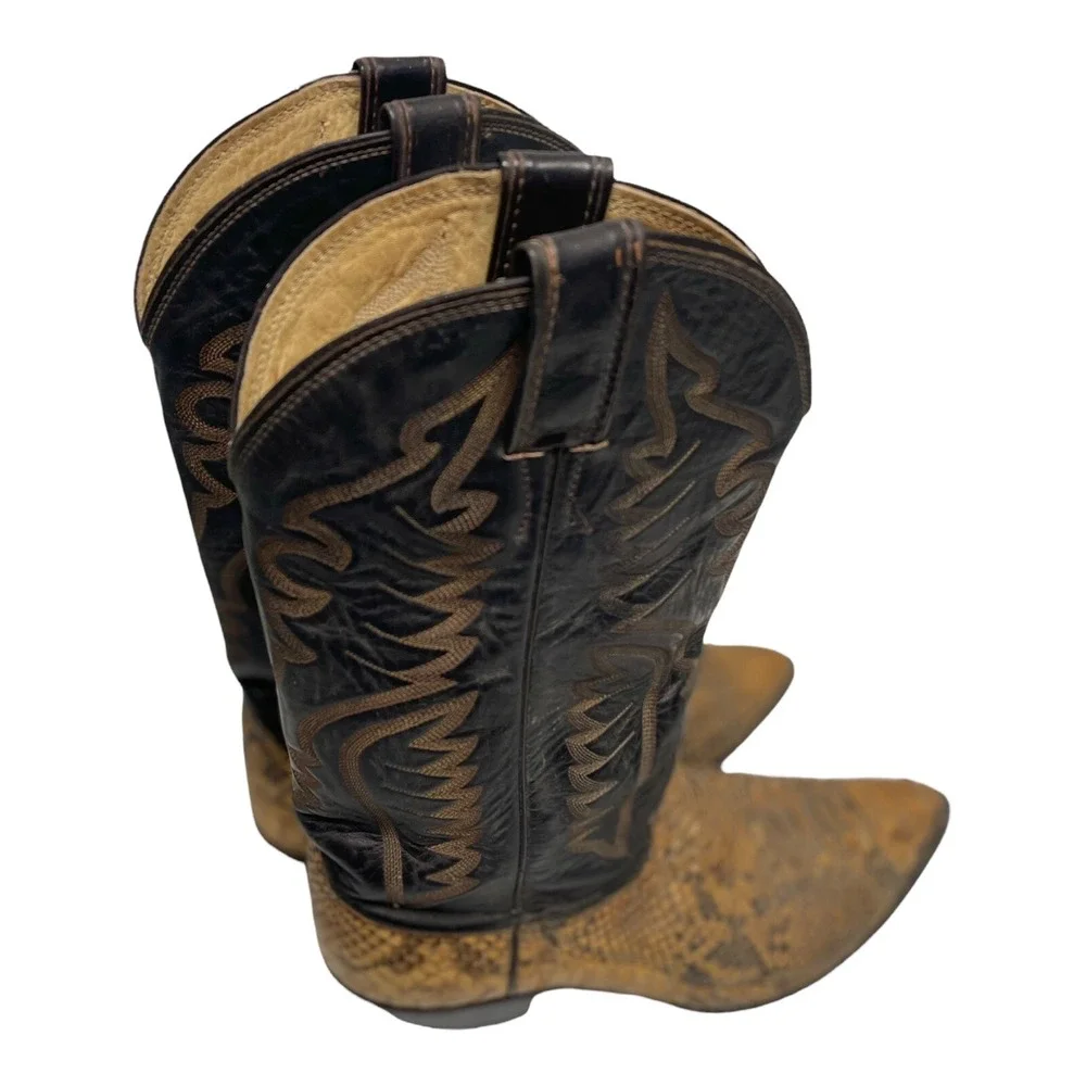 Vintage Justin TAN Snakeskin Leather Cowboy Boots Men's Sz 9.5 D Style 8694‎ USA